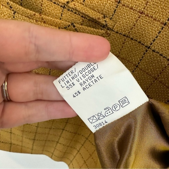 VTG Givenchy Women 14W Wool Yellow Oversized Plaid Boyfriend Blazer Jacket - Picture 5 of 7